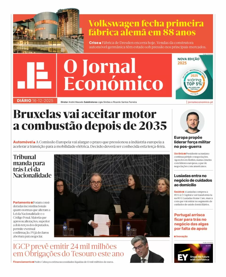 A primeira página do Jornal Económico de 16 de dezembro