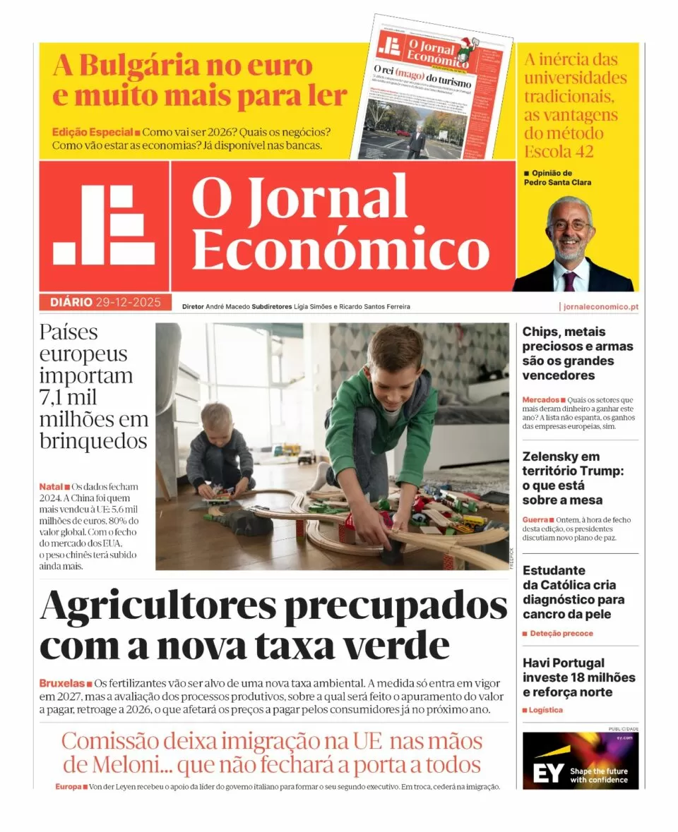 A primeira página do Jornal Económico de 29 de dezembro
