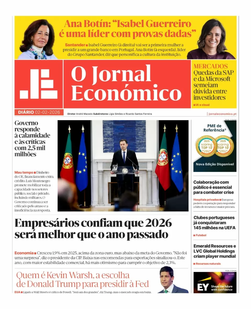 A primeira página do Jornal Económico de 2 de fevereiro