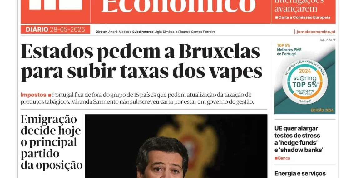 A primeira página do Jornal Económico de 28 de maio