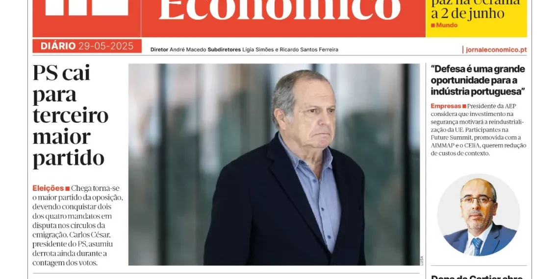 A primeira página do Jornal Económico de 29 de maio