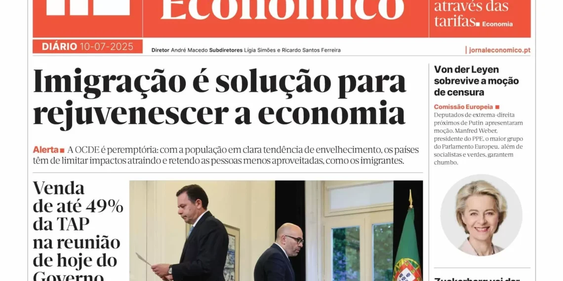 A primeira página do Jornal Económico de 10 de julho