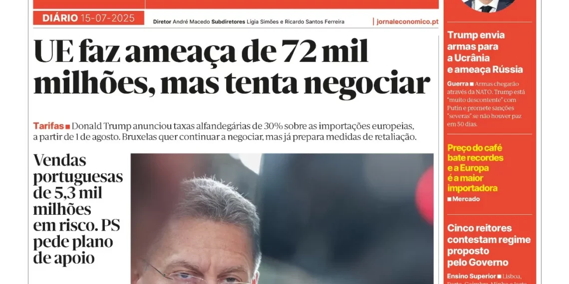 A primeira página do Jornal Económico de 15 de julho