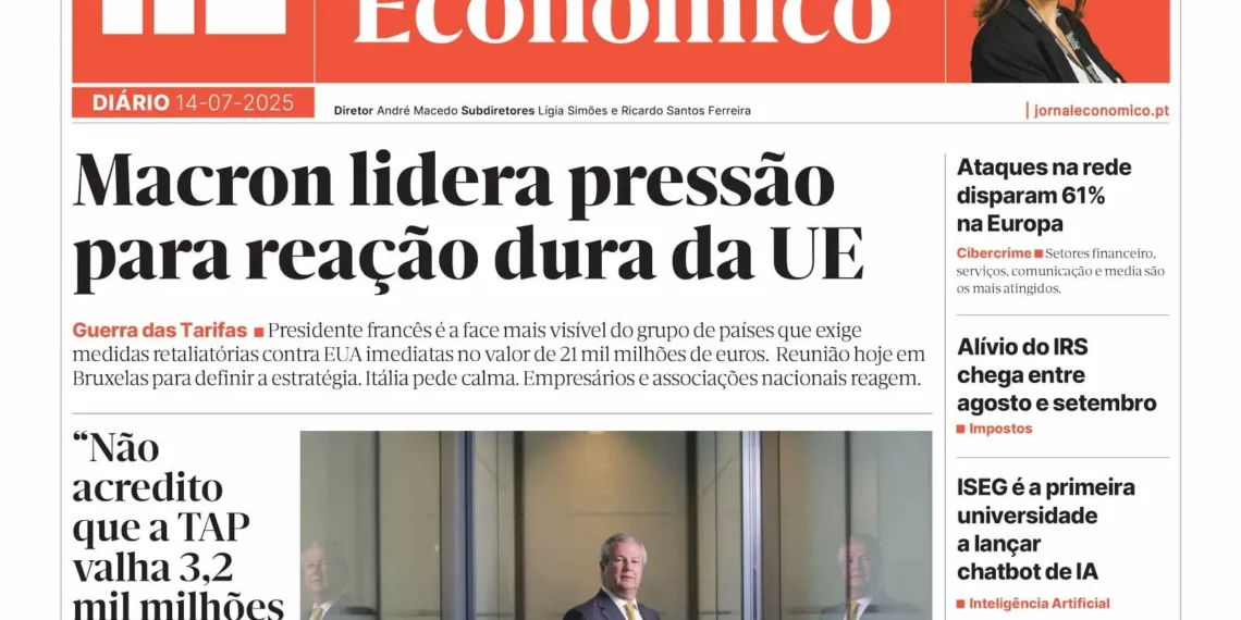 A primeira página do Jornal Económico de 14 de julho
