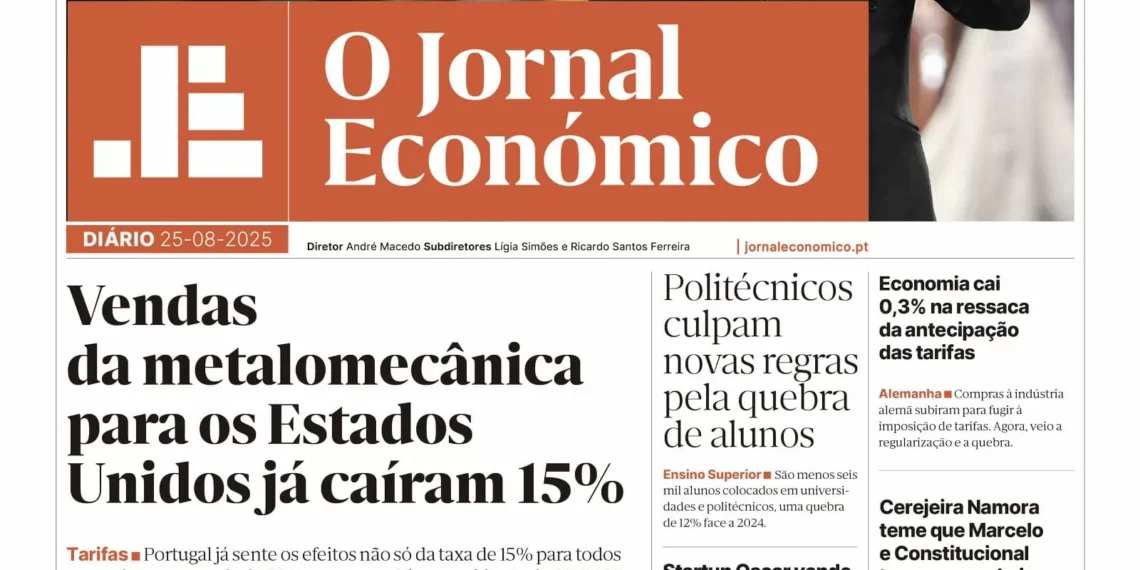 A primeira página do Jornal Económico de 25 de agosto