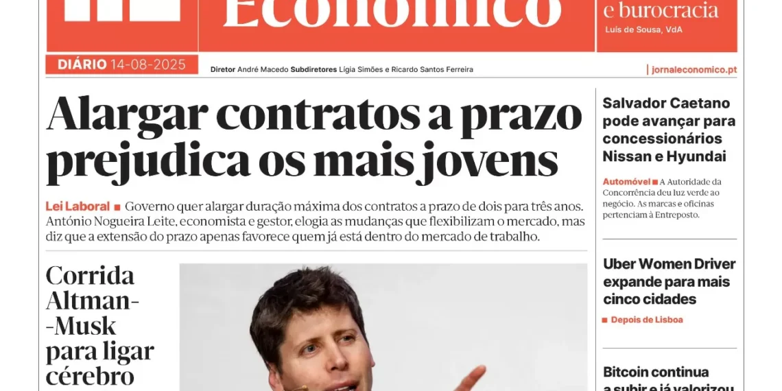 A primeira página do Jornal Económico de 14 de agosto
