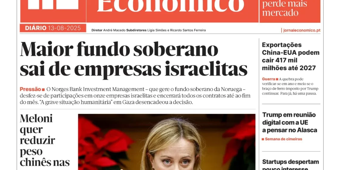 A primeira página do Jornal Económico de 13 de agosto