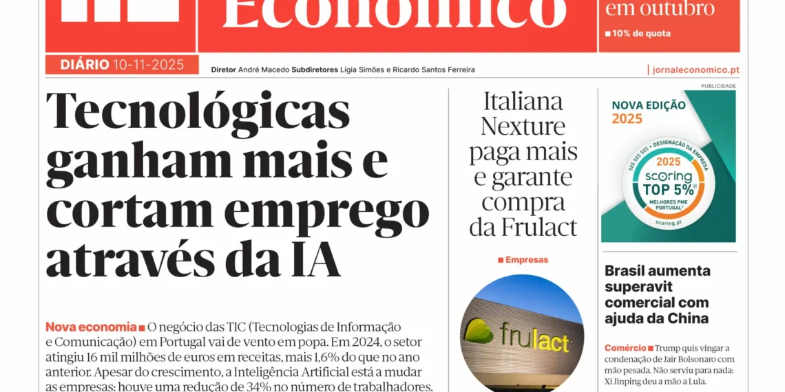 A primeira página do Jornal Económico de 10 de novembro