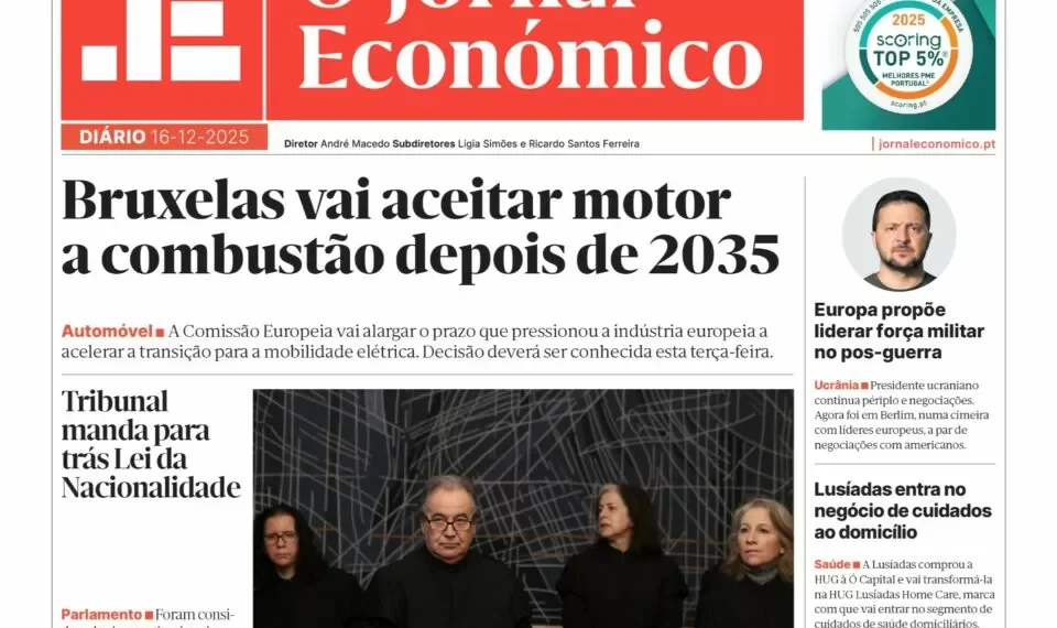 A primeira página do Jornal Económico de 16 de dezembro