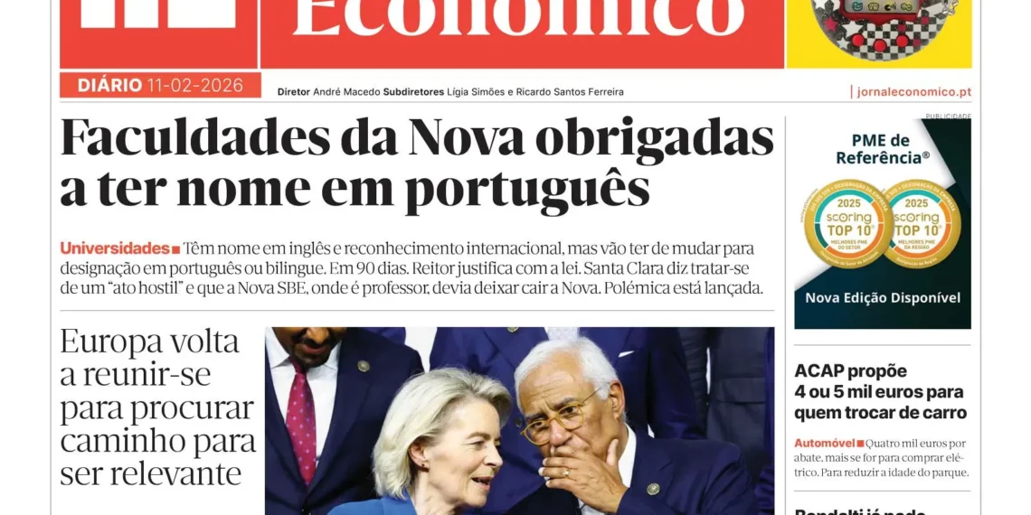 A primeira página do Jornal Económico de 11 de fevereiro