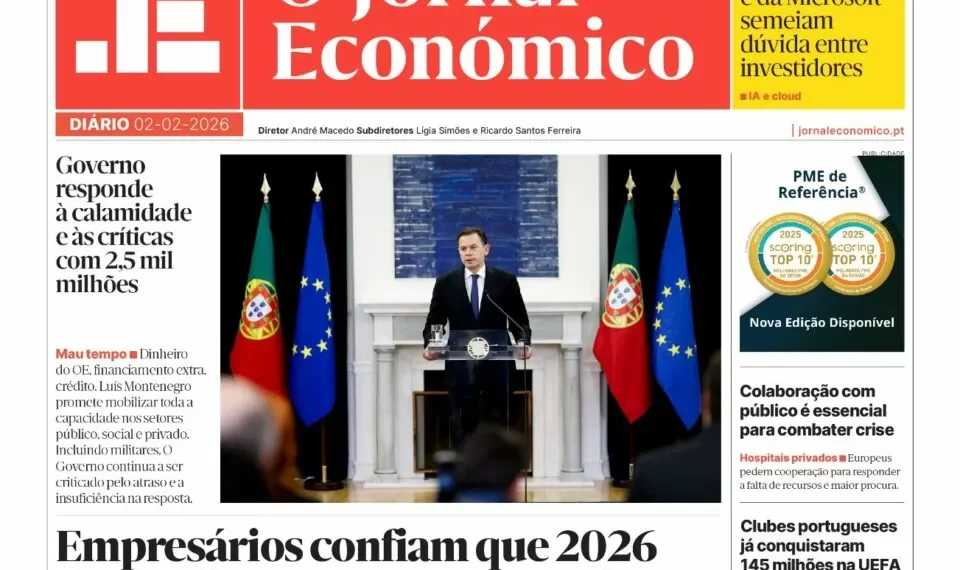 A primeira página do Jornal Económico de 2 de fevereiro