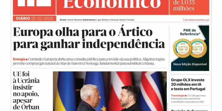 A primeira página do Jornal Económico de 25 de fevereiro