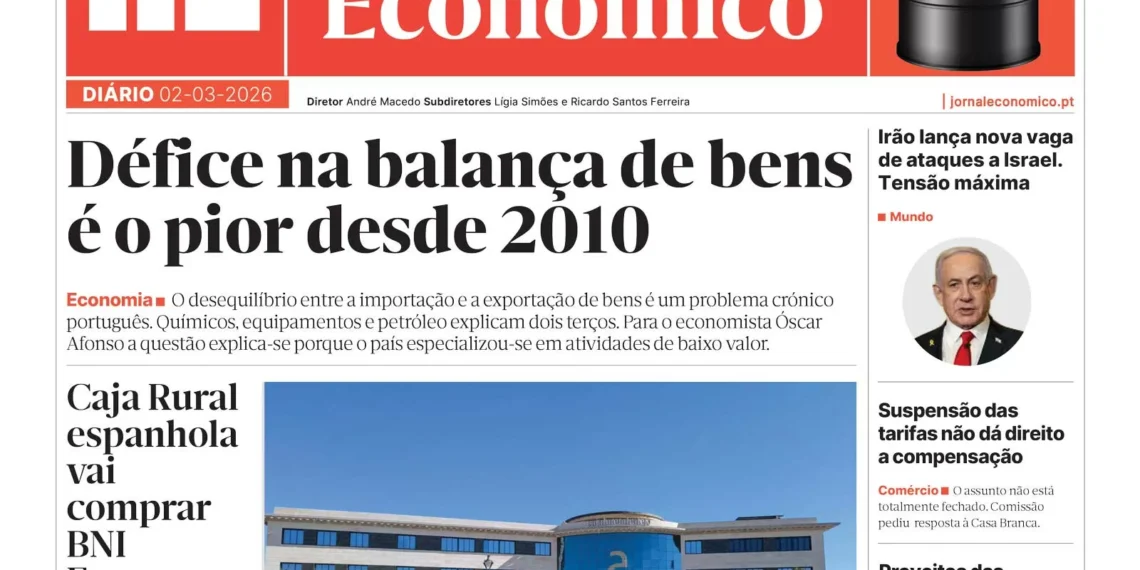 A primeira página do Jornal Económico de 2 de março